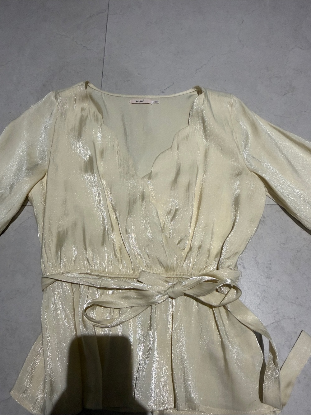 Shimmery Cream Wrap Blouse with Tie Waist